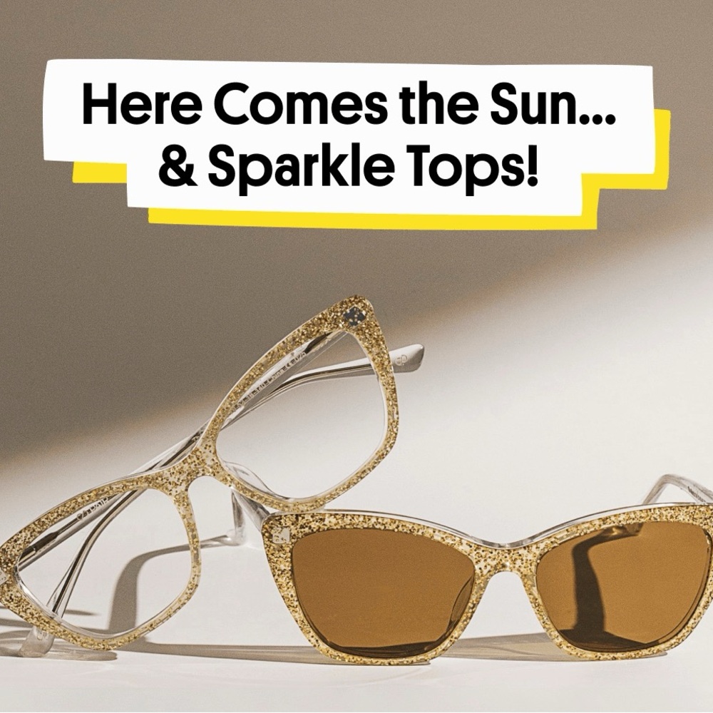 Pair Eyewear Ella clear frames and gold glitter sun topper